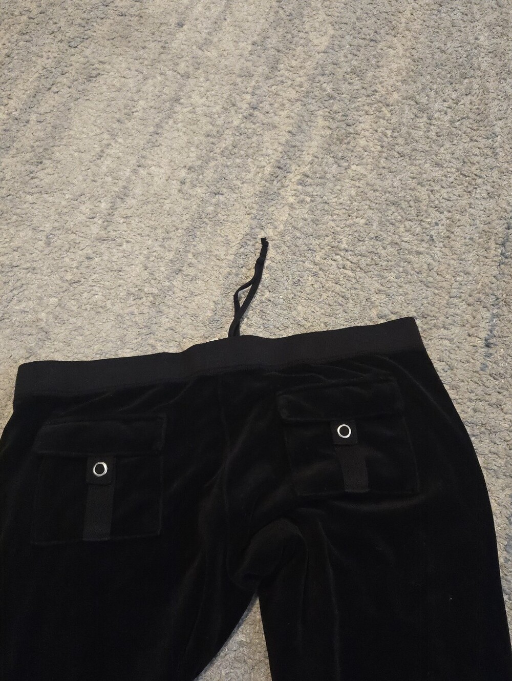 Juicy Couture Velour Track Pants XL Black Flare Wide Leg Snap Pocket Y2K Vintage - Picture 7 of 8